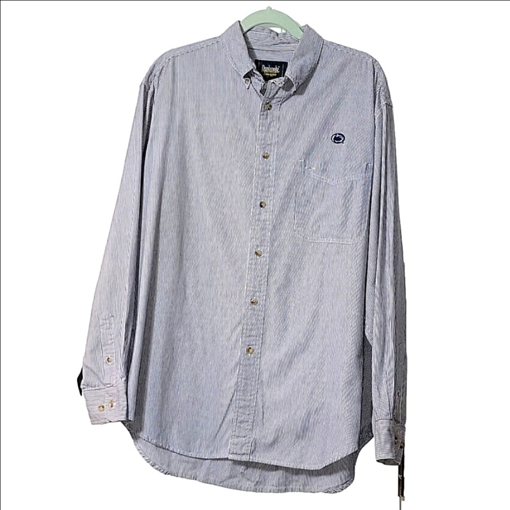 PENN STATE NITTANY LION pinstriped oxford LS button down 100% cotton Size Large